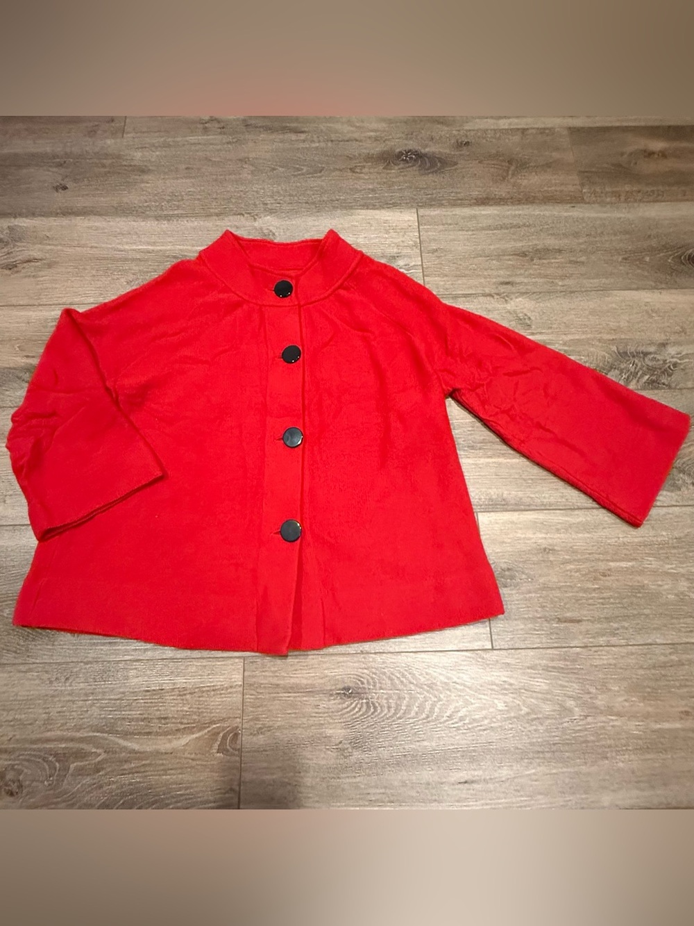 JM Collection 100% Wool Red Button-Front Trapeze Jacket, XL